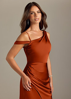 Azazie Madelyn Bridesmaid Dresses Paprika Mermaid Off the Shoulder Stretch Satin Convertible Dress image6