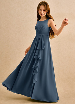 Azazie Chibi Girls Formal 플라워 걸 드레스 A라인 주름진 쉬폰 플로어 길이 드레스 image5