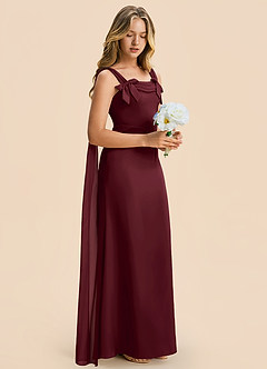 Azazie Chelsea Junior Cabernet Sheath Pleated Stretch Satin Dress image6