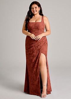 Azazie Mero Bridesmaid Dresses Terracotta Sheath Pleated Floral Burnout Dress image9