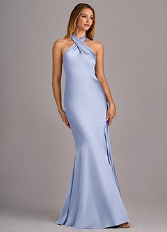 Azazie Lorena Bridesmaid Dresses Ice Mermaid Pleated Stretch Satin Dress image3