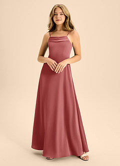 Azazie Anselie Junior A라인 오프 더 숄더 스트레치 새틴 플로어 길이 주니어 신부 들러리 드레스 image3