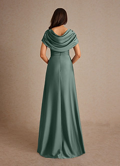 Azazie Branford Mother of the Bride Dresses Sea Moss A-Line Pleated Stretch Satin Dress image3