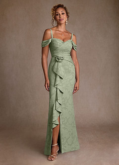 Azazie Irene 신부의 어머니 드레스 A라인 오프 더 숄더 플로럴 번아웃 플로어 길이 드레스 image3