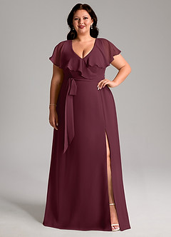 Azazie Lainey Bridesmaid Dresses Cabernet A-Line with Pockets Chiffon Dress image8