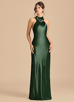 Azazie Velli Robes de demoiselle d'honneur Robe Fourreau en Satiné métallisé Col Haut Eucalyptus image2