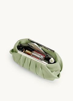 front Matching Color Stretch Satin Pleated Clutch