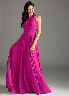 Azazie Charlize Robes de demoiselle d'honneur Robe Trapèze en Mousseline de soie Ue épaule Fuchsia image3
