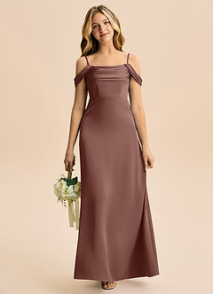 Azazie Lettie Junior Linia A Zza ramienia Satyna elastyczna Długość podłogi Młodsza druhna Sukienka image2