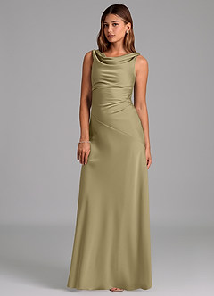 Azazie Nerine Brautjungfernkleider A-Linie Plissee Stretch-Satin Kleid Moosgrün image1