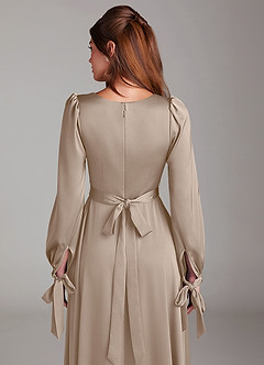 Azazie Leonia Bridesmaid Dresses Taupe A-Line Long Sleeve Stretch Satin Dress image13