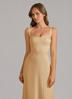 Azazie Amaris Brautjungfernkleider A-Linie Korsett Stretch-Satin Kleid Gold image5