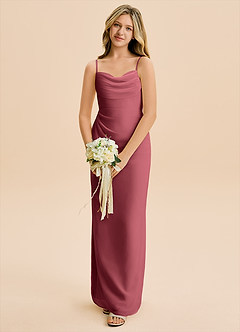 Azazie Mai Junior Merlot Sheath Pleated Chiffon Dress image4