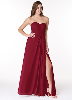 Azazie Arabella Allure Vestidos de damas de honor Vestido de Borgoña de Gasa de Corte en A Convertible con Escote de Corazón image13