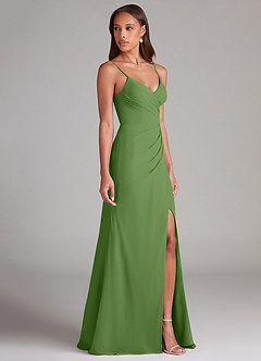 Azazie Maci Brautjungfernkleider Etui Plissee Chiffon Kleid Basilikum image4