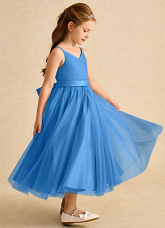 Azazie Patootie vestidos de niña de las flores Vestido de Azul Grisaceo de Tul de Corte En A con Tirante Espagueti image4
