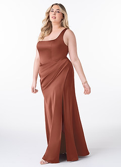 Azazie Mero Bridesmaid Dresses Auburn Sheath Pleated Stretch Satin Dress image8