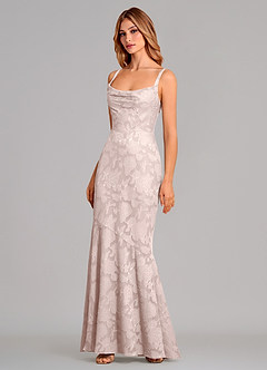 Azazie Aubrey 신부 들러리 드레스 인어 절하다 플로럴 번아웃 바닥 길이 드레스 image3