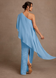 Azazie Wilma Mère de la mariée Robes Robe Fourreau en Blumen-Burnout Une épaule Poudre Bleue image4