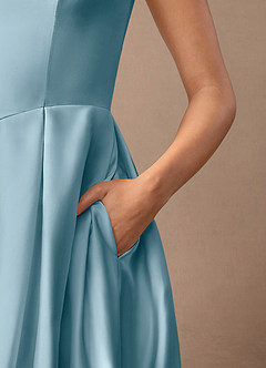 Azazie Fulton Mother of the Bride Dresses Moody Blue A-Line Pleated Stretch Satin Dress image7