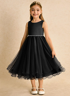 Azazie Lass Flower Girl Dresses Black A-Line Bow Tulle Dress image5