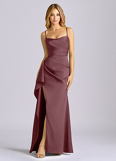 Azazie Sarai Bridesmaid Dresses Sangria Sheath Corset Stretch Satin Dress image3