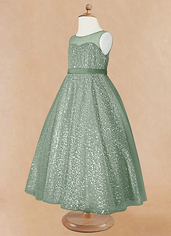 Azazie Siwa Blumenmädchenkleider A-Linie Mit Perlen Tüll Kleid Matcha image7