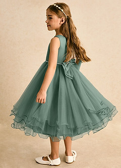 Azazie Lass Abiti da Ragazza di Fiori Abito A-Line in Tulle Fiocco Eucalipto image3