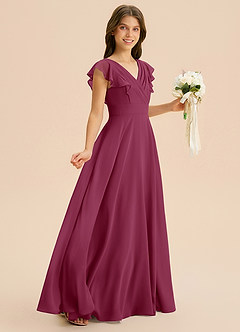 Azazie Anysa Junior Robe Trapèze en Mousseline de soie Rayé Mûre image5