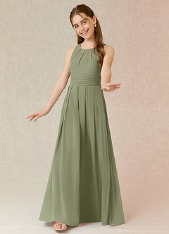 Azazie Bibiane Junior Pistachio A-Line Pleated Chiffon Dress image7