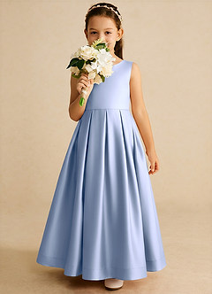 Azazie Cailee Flower Girl Dresses Ice Ball-Gown Pleated Matte Satin Dress image3