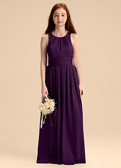Azazie Bibiane Junior Grape A-Line Pleated Stretch Satin Dress image6