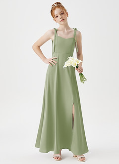 Azazie Rosey Junior Robe Trapèze en Satin extensible Encolure en Forme de Cœur Vert Sauge image3