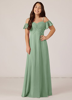 Azazie Juna Junior Matcha A-Line Off the Shoulder Chiffon Dress image1