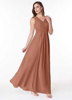 Azazie Flora Bridesmaid Dresses Bronzer A-Line Pleated Chiffon Dress image4