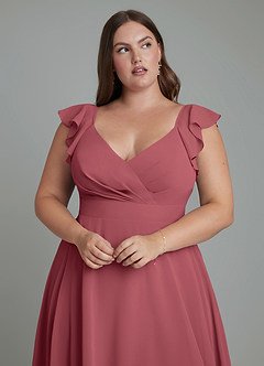 Azazie Leilani Bridesmaid Dresses Merlot A-Line Pleated Chiffon Dress image11