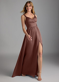 Azazie Chanel Bridesmaid Dresses Espresso A-Line Pleated Stretch Satin Dress image6