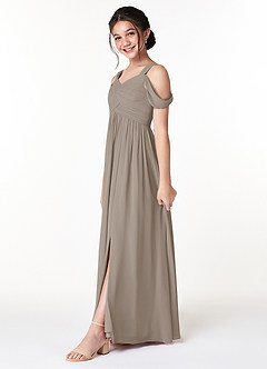 Azazie Lianne Junior Vestido de Gris Pardo de Gasa de Corte En A con Vestidos sin tirantes image3