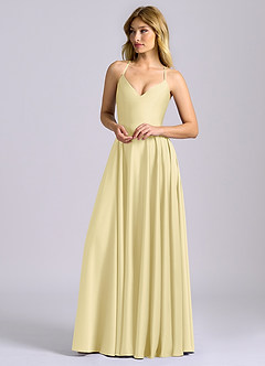 Azazie Truce Bridesmaid Dresses Lemon Sorbet A-Line Stretch Satin Dress image4