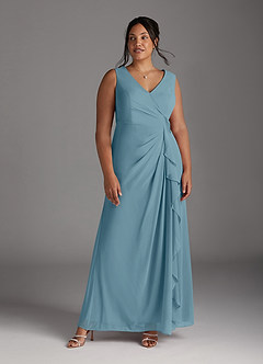 Azazie Manuella Mother of the Bride Dresses Moody Blue A-Line V-Neck Pleated Chiffon Dress image13