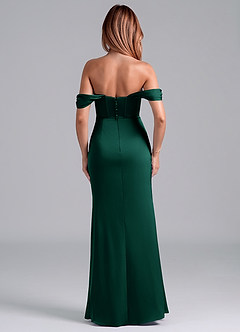 Azazie Asha Bridesmaid Dresses Emerald Sheath Off the Shoulder Stretch Satin Convertible Dress image4