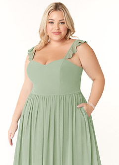 Azazie Metz Final Sale Dusty Sage A-Line Sweetheart Ruched Chiffon Dress image11