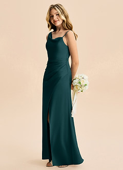 Azazie Abby Junior Pine Sheath Pleated Stretch Satin Dress image3