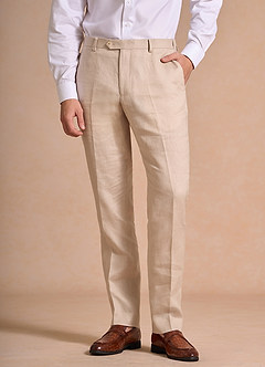 front Harrison Tan 100% Linen Dress Pants