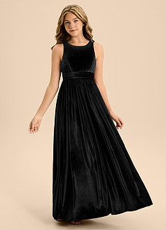 Azazie Jaylah Junior Black A-Line Pleated Velvet Dress image6