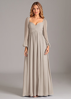 Azazie Alia Bridesmaid Dresses Frost A-Line Long Sleeve Chiffon Dress image7
