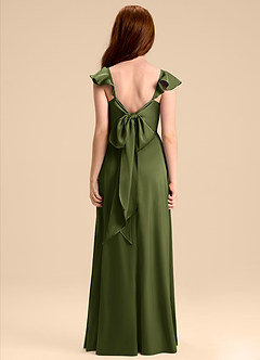 Azazie Everett Junior Black A-Line Bow Stretch Satin Dress image2