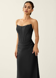 Fiammetta Black Lace Corset Stretch Satin Mermaid Prom Dress image6
