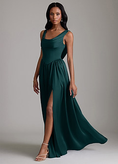 Azazie Novi Bridesmaid Dresses Pine A-Line with Pockets Stretch Satin Dress image6