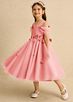 Azazie Juni Blumenmädchenkleider Ballkleid Plissee Tüll Kleid Koralle image3